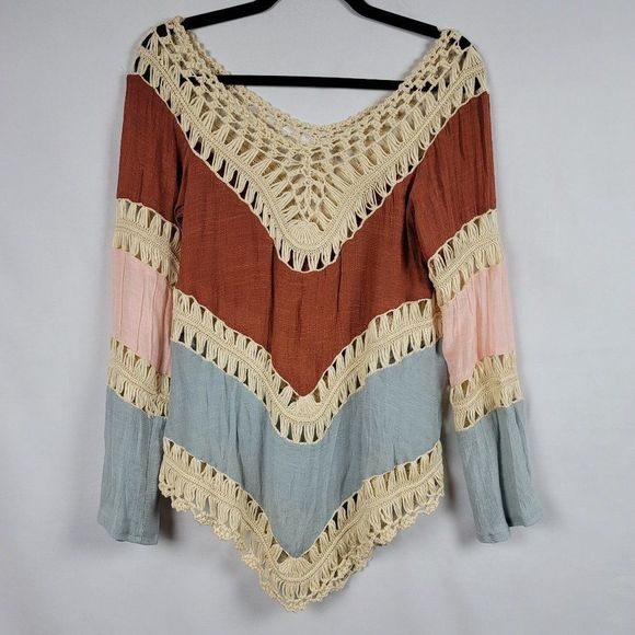 Multicolor Boho Crochet Trim Tunic Top - Picture 1 of 5